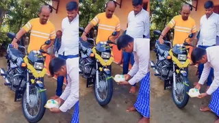 Viral Video Shows Men Celebrating Their Bike’s Birthday; Cake Cutting Ceremony Leaves Internet Engaged